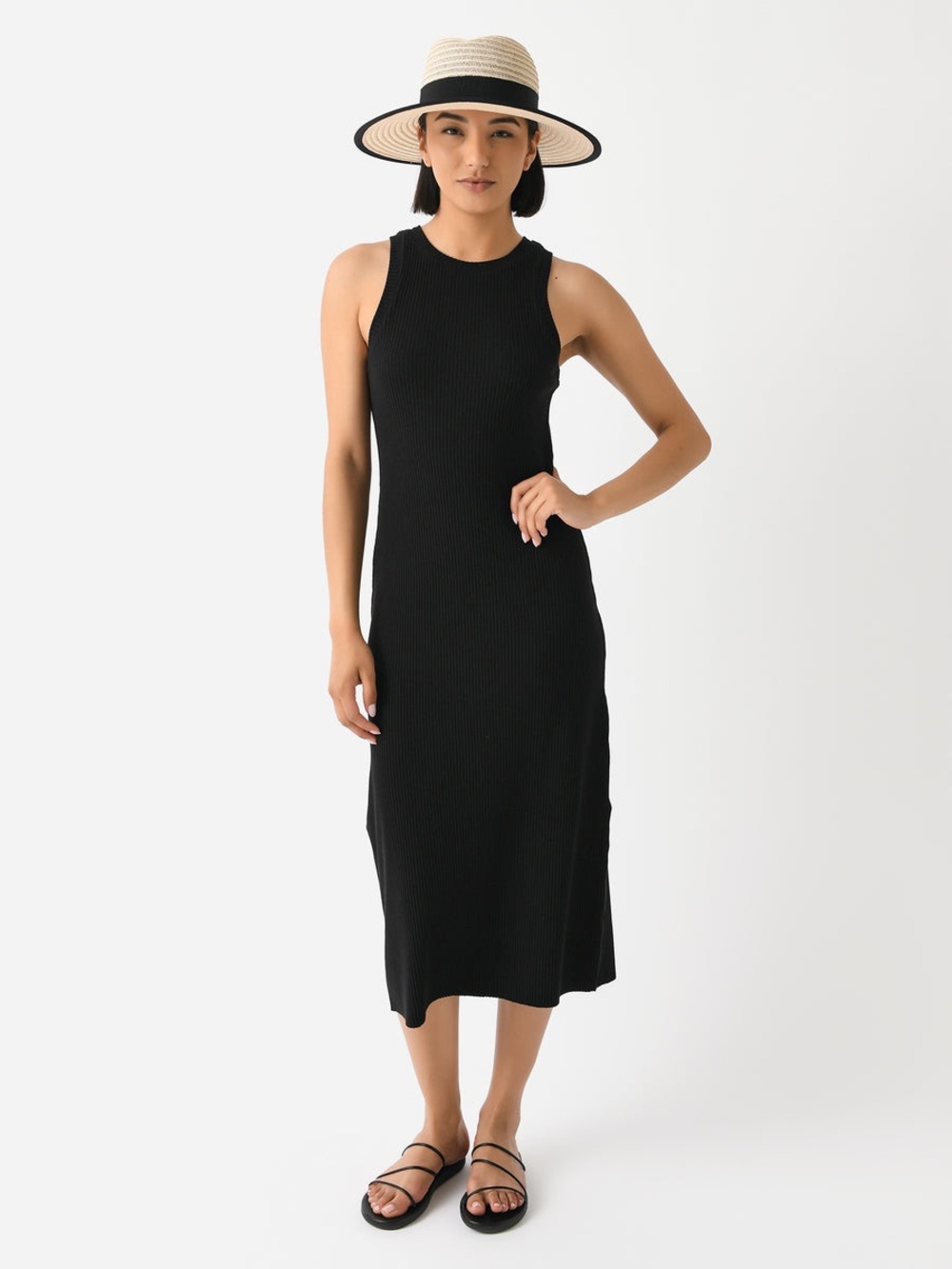 Vince Black Ribbed High Neck Tank Midi Dress